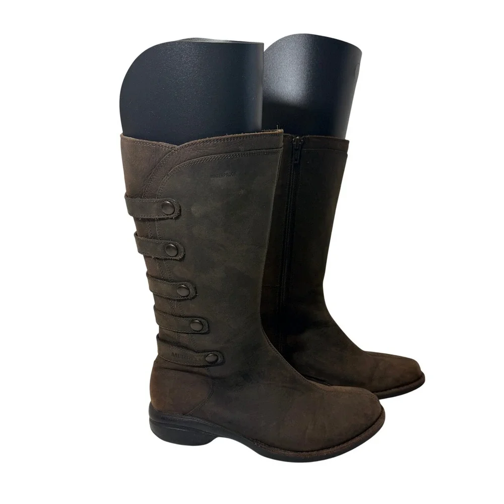 Merrell 1582671 Womens Brown Waterproof Leather Tall Button Strap Boots Size 6.5